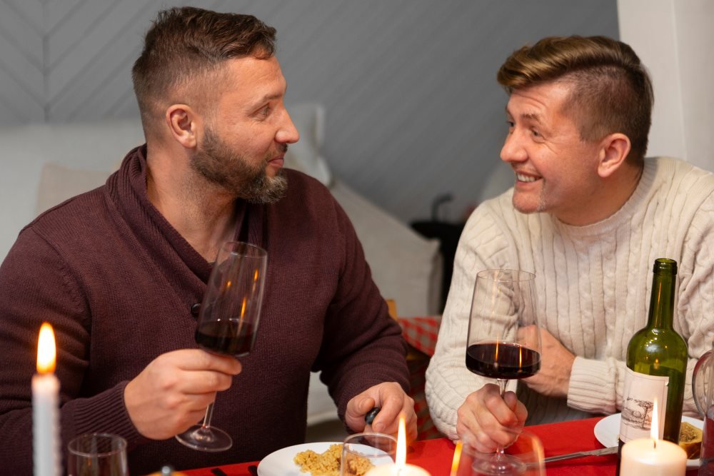 Gay couple representing dating in France
