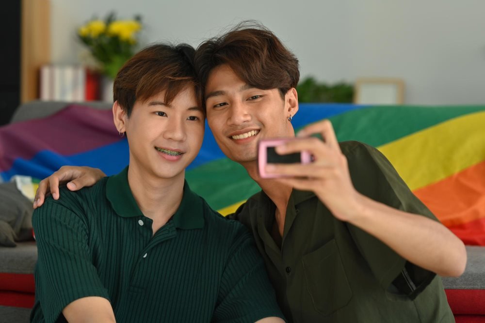 Gay couple representing dating in Japan